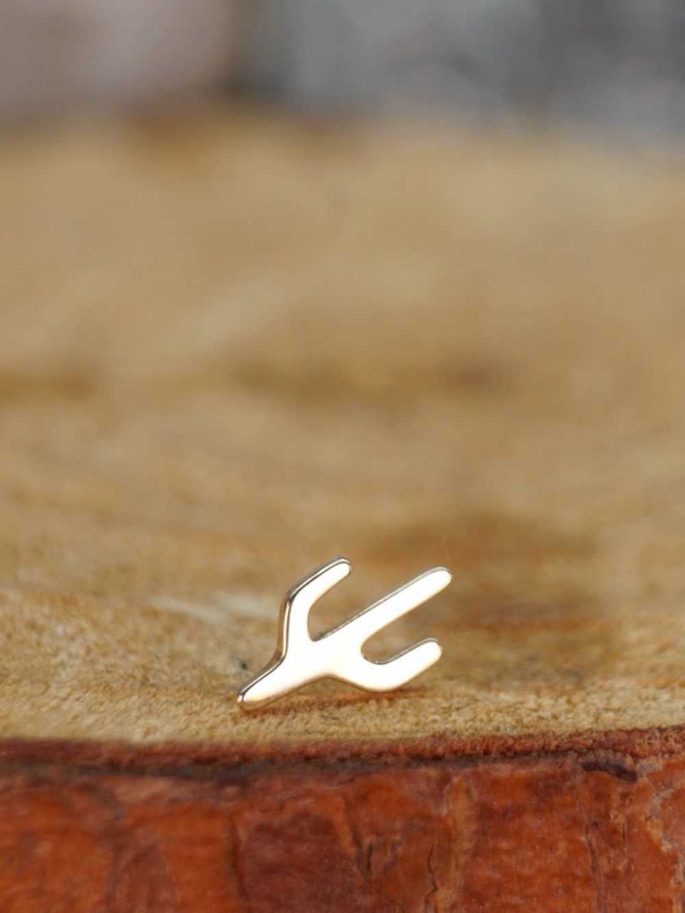 Cactus Stud Earring - Threadless End - 14k Solid Gold
